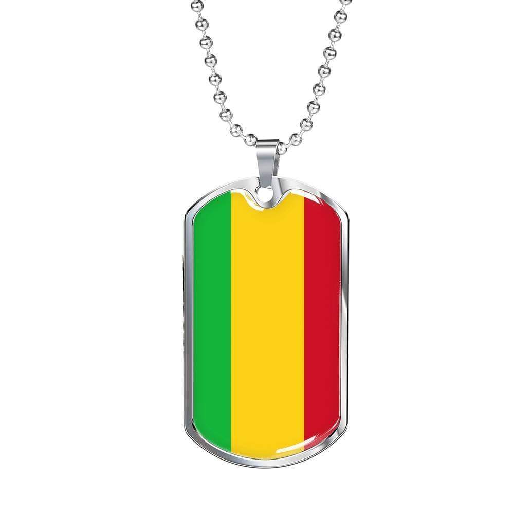 Mali Flag Necklace Mali Flag Stainless Steel or 18k Gold Dog Tag 24" - Express Your Love Gifts