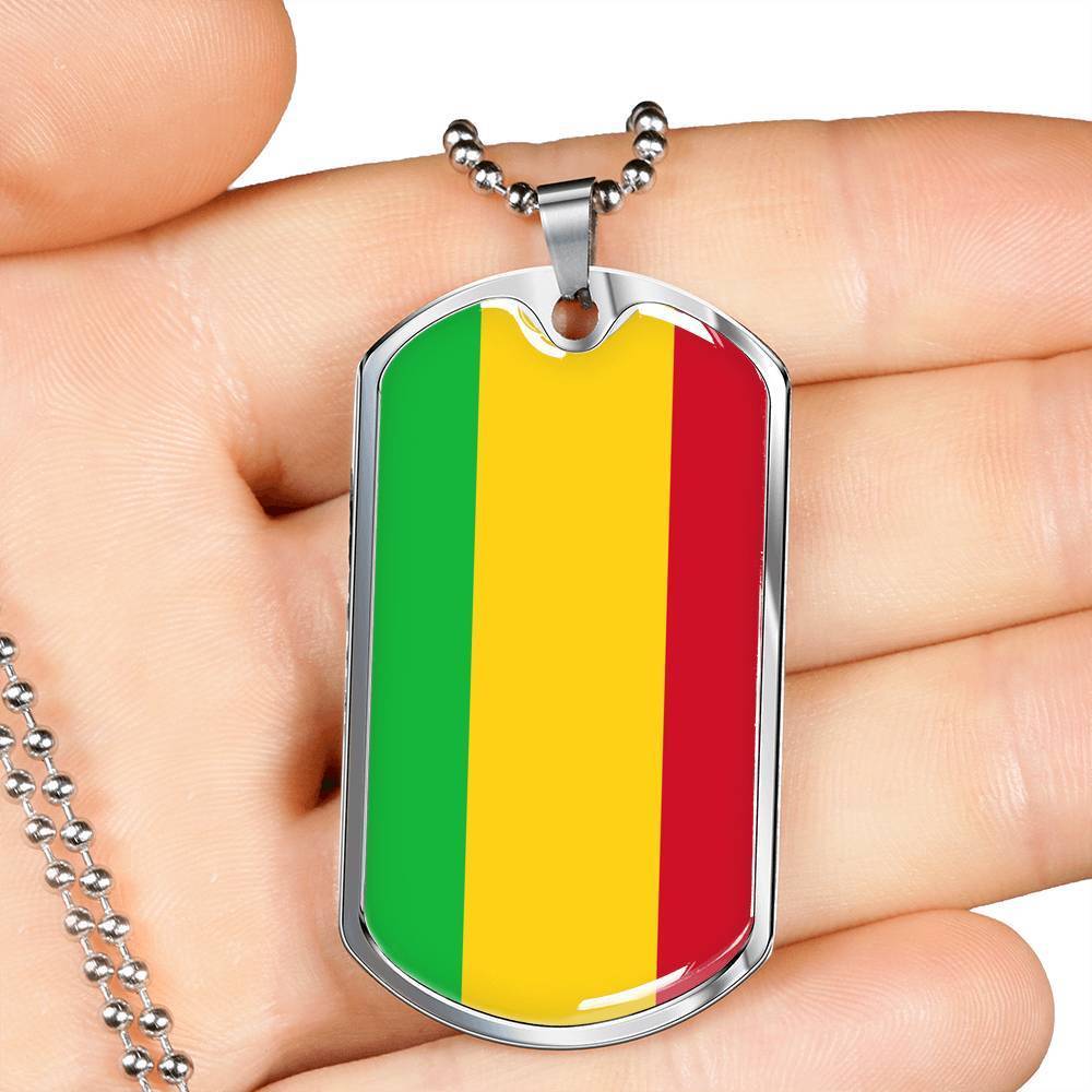 Mali Flag Necklace Mali Flag Stainless Steel or 18k Gold Dog Tag 24" - Express Your Love Gifts