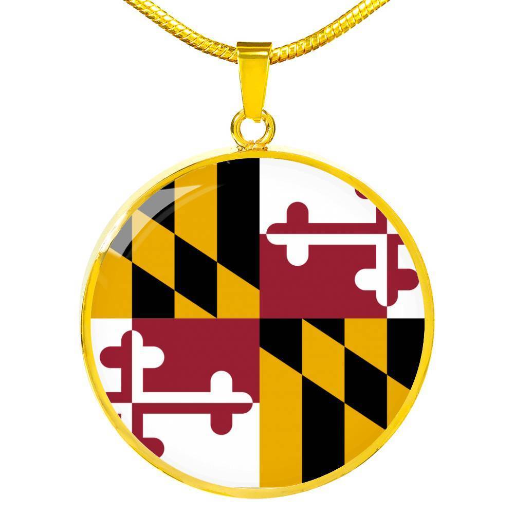 Maryland State Flag Necklace Stainless Steel or 18k Gold Circle Pendant 18-22" - Express Your Love Gifts