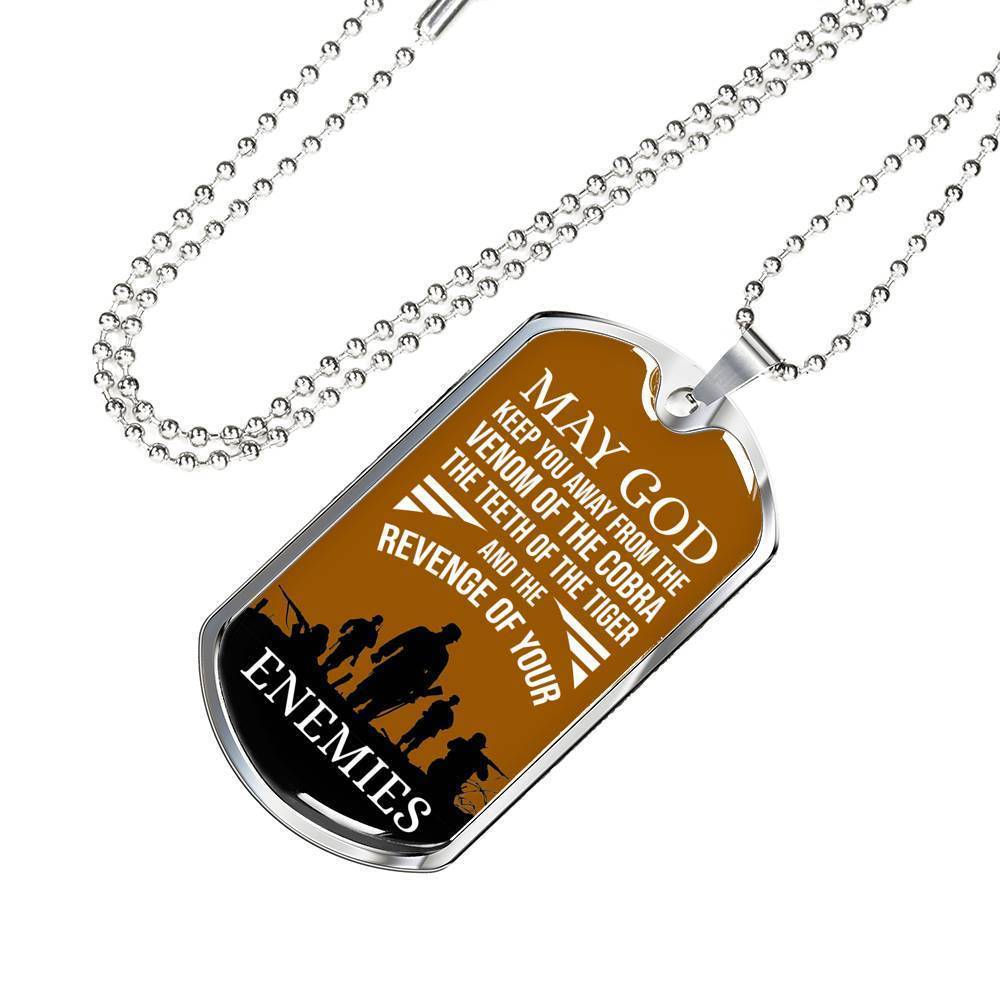 May God Keep You Away Necklace Stainless Steel or 18k Gold Dog Tag 24" Chain-Express Your Love Gifts