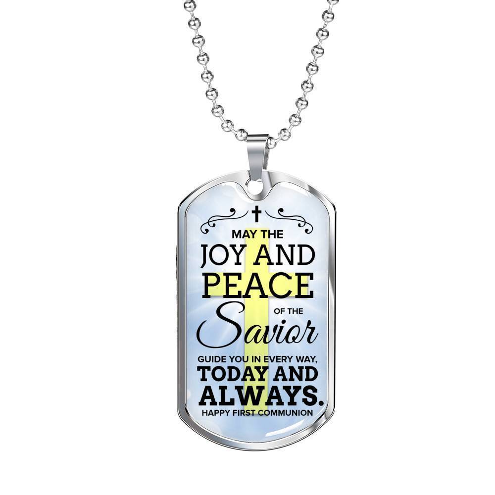 May The Joy Communion Necklace Stainless Steel or 18k Gold Dog Tag 24" Chain-Express Your Love Gifts