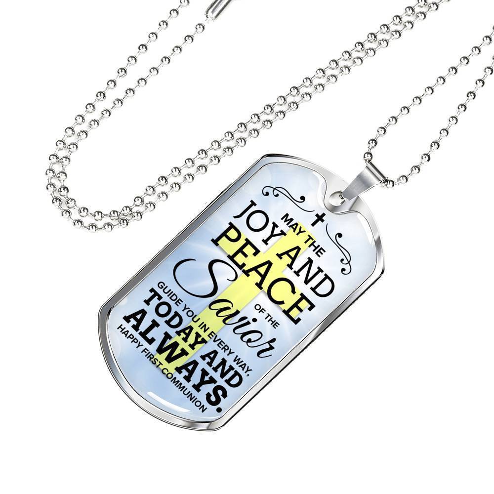 May The Joy Communion Necklace Stainless Steel or 18k Gold Dog Tag 24" Chain-Express Your Love Gifts