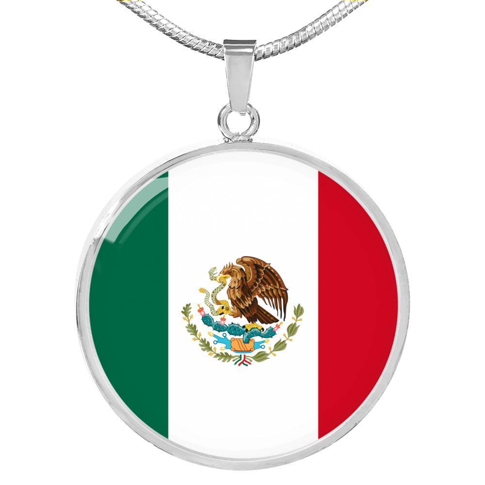 Mexico Flag Necklace Mexico Flag Circle Pendant Stainless Steel or 18k Gold 18-22" - Express Your Love Gifts