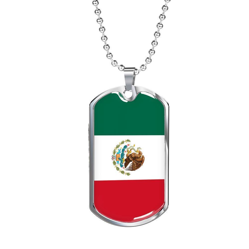 Mexico Flag Necklace Stainless Steel or 18k Gold Dog Tag 24" Chain-Express Your Love Gifts