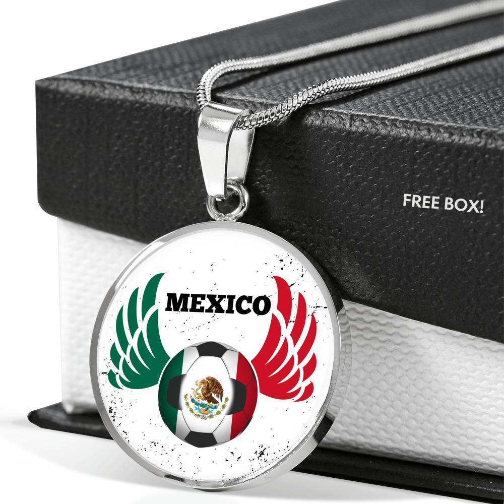 Mexico Futbol/Soccer Circle Necklace Stainless Steel or 18k Gold 18-22" - Express Your Love Gifts