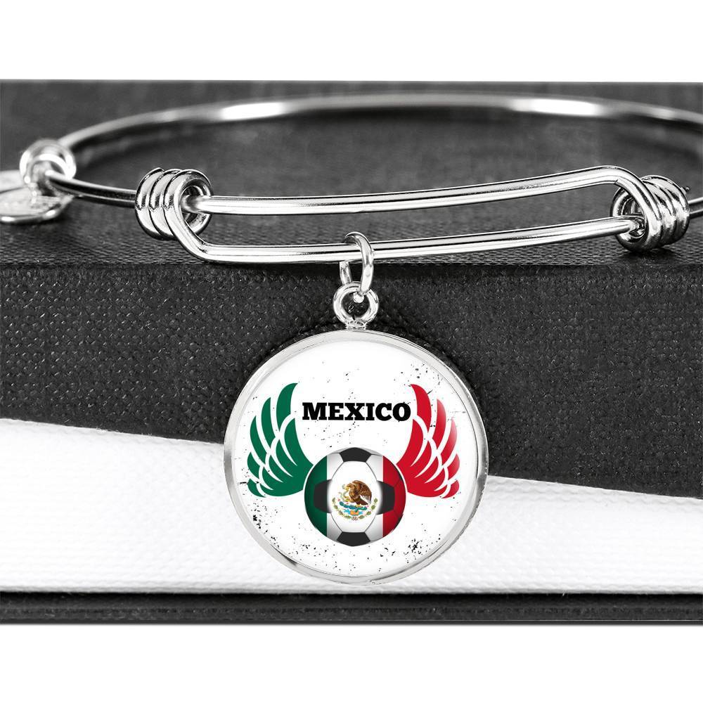 Mexico Futbol/Soccer Stainless Steel or 18k Gold Circle Bangle Bracelet - Express Your Love Gifts