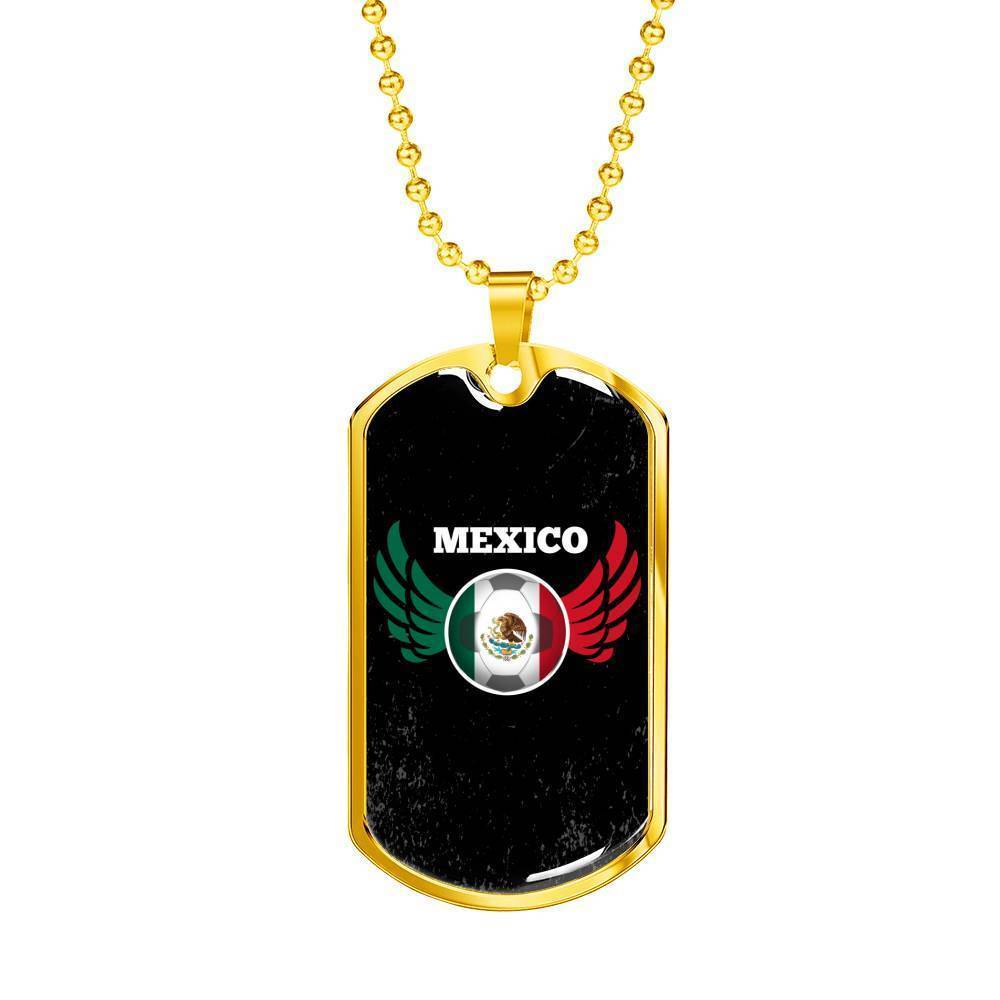 Mexico World Futbol/Soccer Necklace Stainless Steel or 18k Gold Dog Tag 24" Chain-Express Your Love Gifts