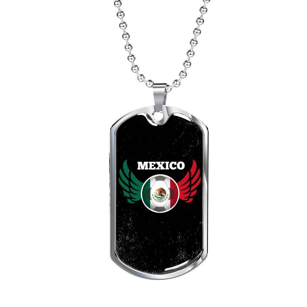 Mexico World Futbol/Soccer Necklace Stainless Steel or 18k Gold Dog Tag 24" Chain-Express Your Love Gifts