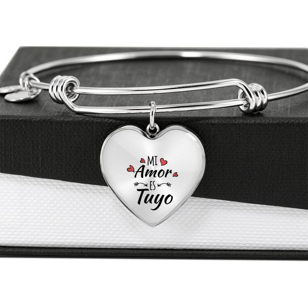 Mi Amor Es Tuyo Heart Bangle Stainless Steel or 18k Gold 79" - Express Your Love Gifts