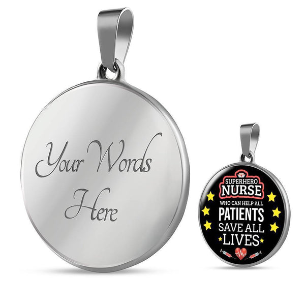 Mighty Nurse Circle Necklace Stainless Steel or 18k Gold 18-22