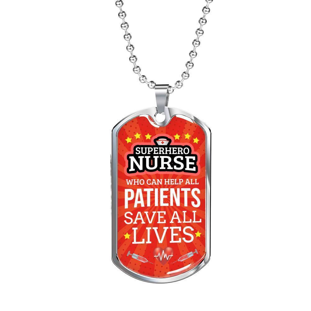 Mighty Nurse Nursing Necklace Stainless Steel or 18k Gold Dog Tag 24" Chain-Express Your Love Gifts