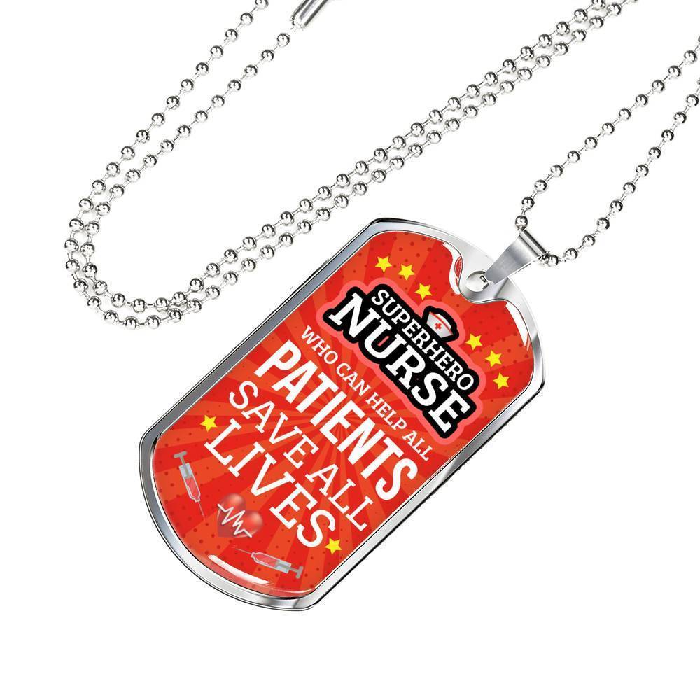 Mighty Nurse Nursing Necklace Stainless Steel or 18k Gold Dog Tag 24" Chain-Express Your Love Gifts