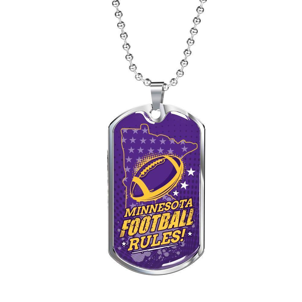 Minnesota Fan Football Sports Gift Necklace Stainless Steel or 18k Gold Dog Tag 24" Chain-Express Your Love Gifts