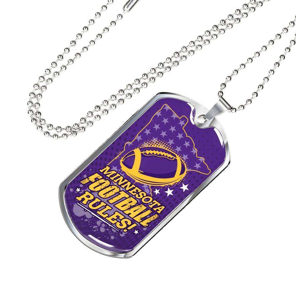 Minnesota Fan Football Sports Gift Necklace Stainless Steel or 18k Gold Dog Tag 24" Chain-Express Your Love Gifts