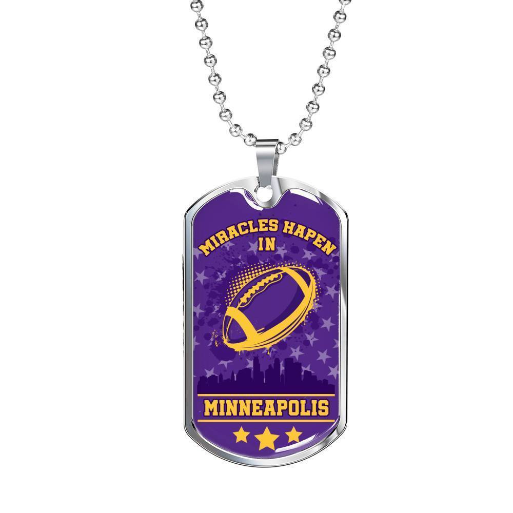 Minnesota Fan Sports Gift Necklace Stainless Steel or 18k Gold Dog Tag 24" Chain-Express Your Love Gifts