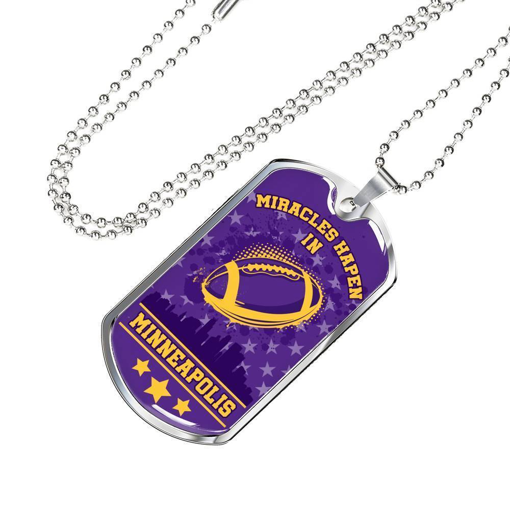 Minnesota Fan Sports Gift Necklace Stainless Steel or 18k Gold Dog Tag 24" Chain-Express Your Love Gifts