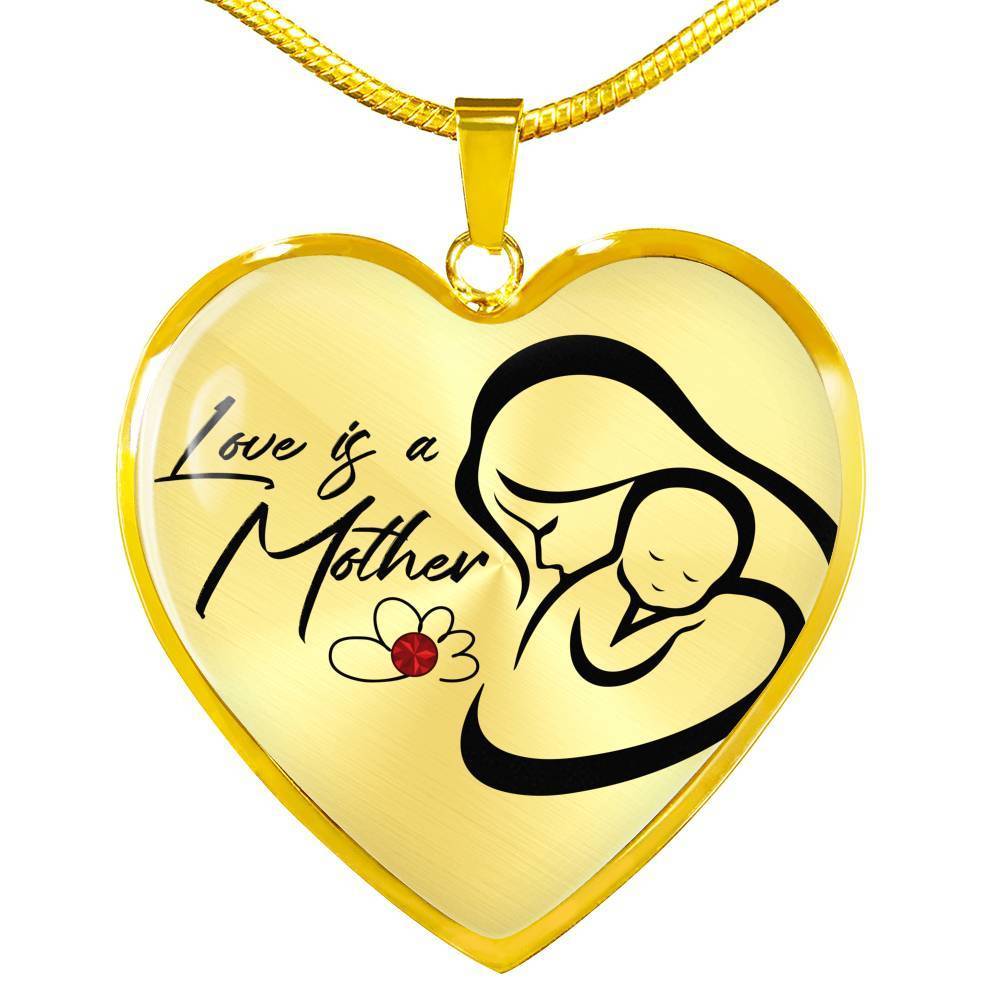 Mom Love Message Love Is A Mother Necklace Stainless Steel or 18k Gold Heart Pendant 18-22"-Express Your Love Gifts