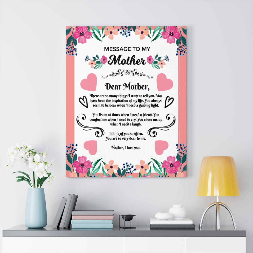 Mom Message Inspiration of my Life Mother Appreciation Wall Art Ready To Hang Stretched Canvas - Express Your Love Gifts