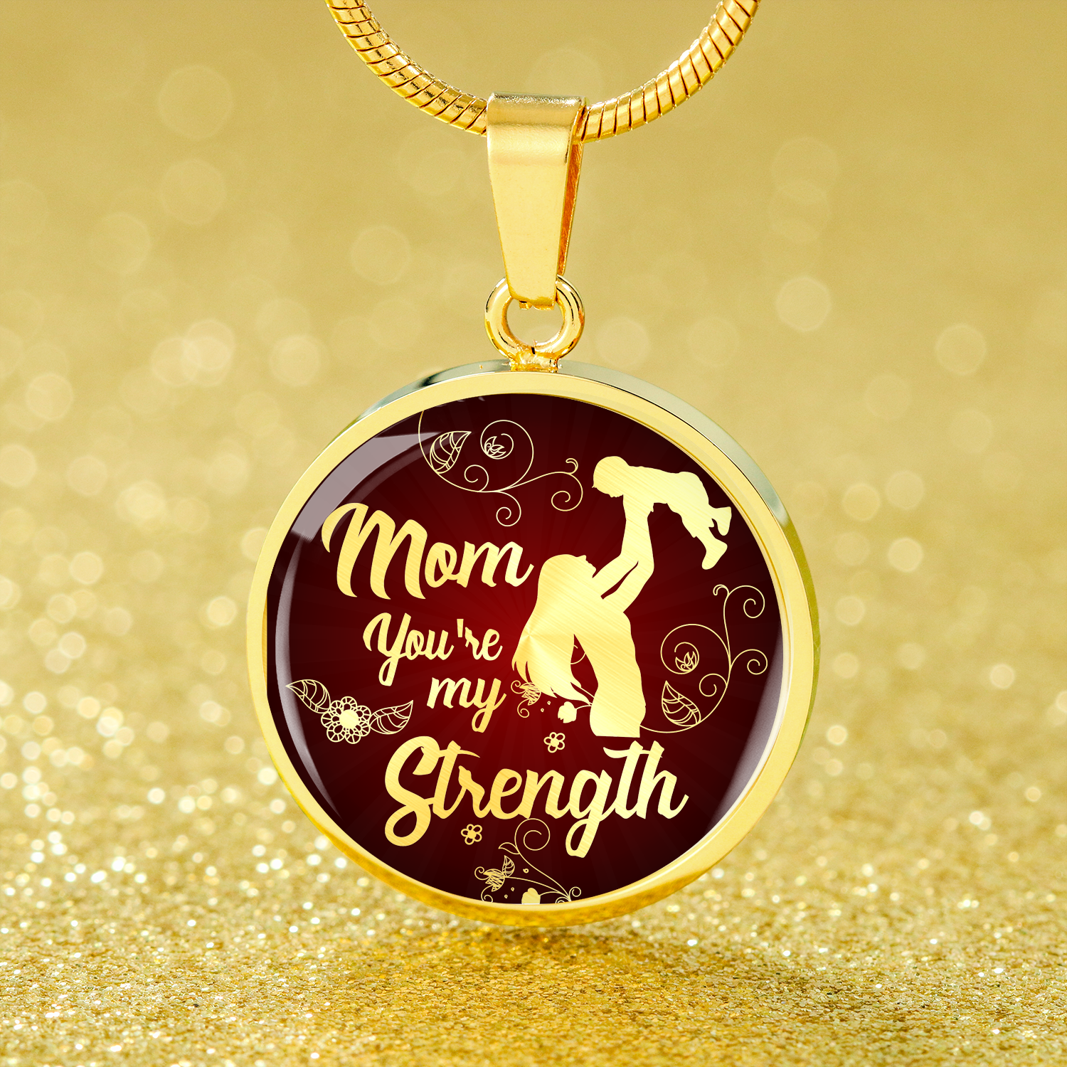 Mom Necklace Gift Mom You'Re My Strength Stainless Steel Circle Pendant 18k Gold 18-22" - Express Your Love Gifts