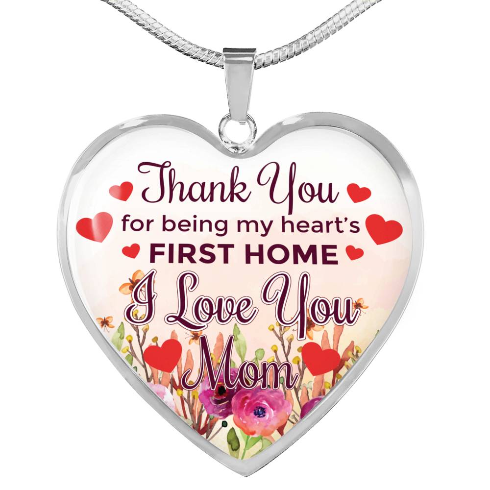 Mom Thank You Stainless Steel or 18k Gold Heart Necklace 18-22" - Express Your Love Gifts