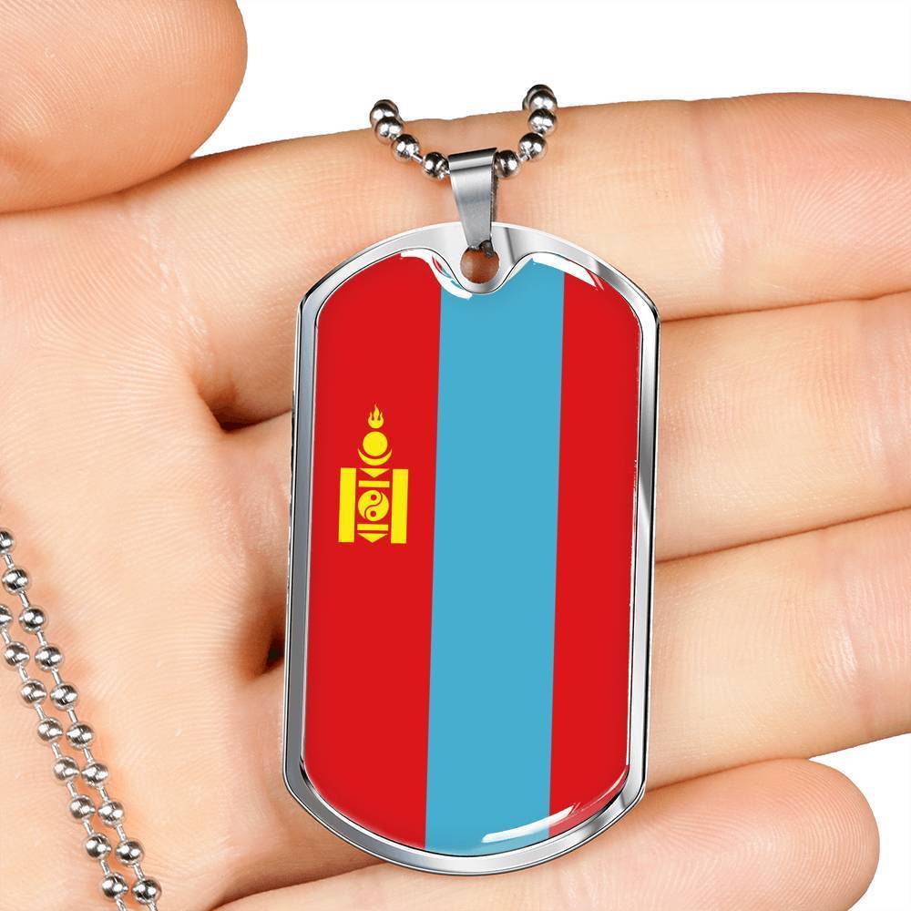 Mongolia Flag Necklace Mongolia Flag Stainless Steel or 18k Gold Dog Tag 24" - Express Your Love Gifts