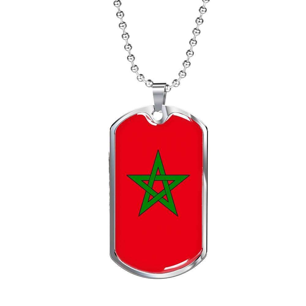 Morocco Flag Necklace Morocco Flag Stainless Steel or 18k Gold Dog Tag 24" - Express Your Love Gifts
