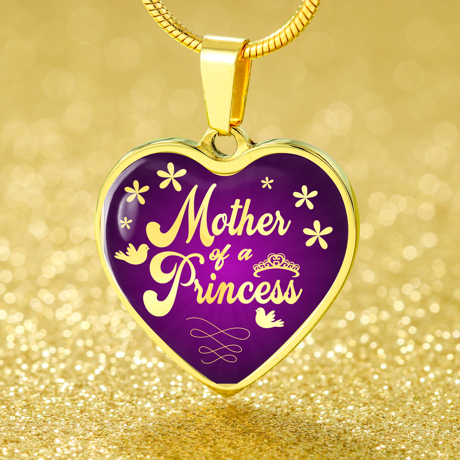 Mother Of A Pricess Stainless Steel or 18k Gold Heart Pendant 18-22" - Express Your Love Gifts