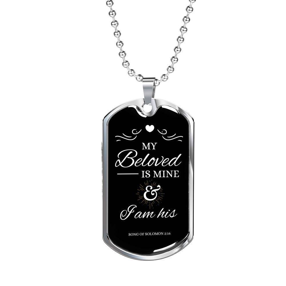 My Beloved Is Mine Necklace Stainless Steel or 18k Gold Dog Tag 24" Chain-Express Your Love Gifts