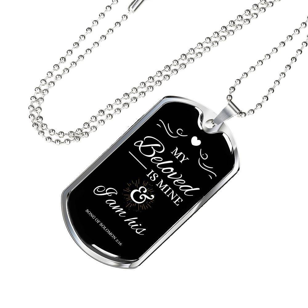 My Beloved Is Mine Necklace Stainless Steel or 18k Gold Dog Tag 24" Chain-Express Your Love Gifts