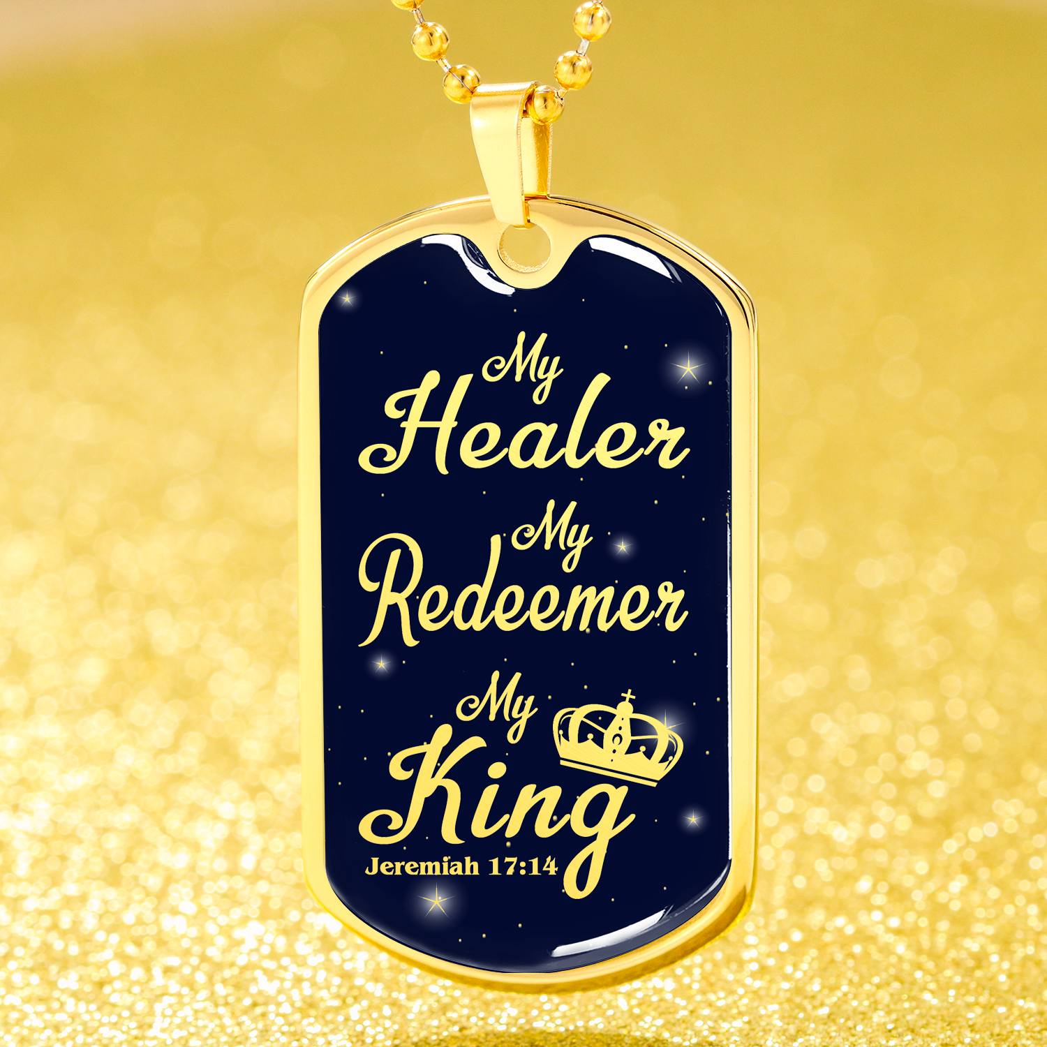 My Healer Redeemer Jeremiah Necklace Stainless Steel or 18k Gold Dog Tag 24" - Express Your Love Gifts