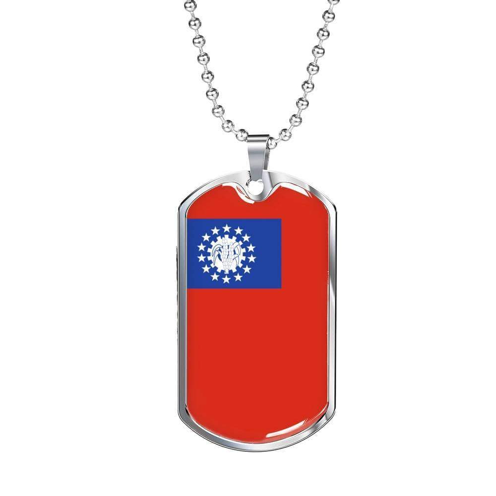 Myanmar Flag Necklace Myanmar Flag Stainless Steel or 18k Gold Dog Tag 24" - Express Your Love Gifts