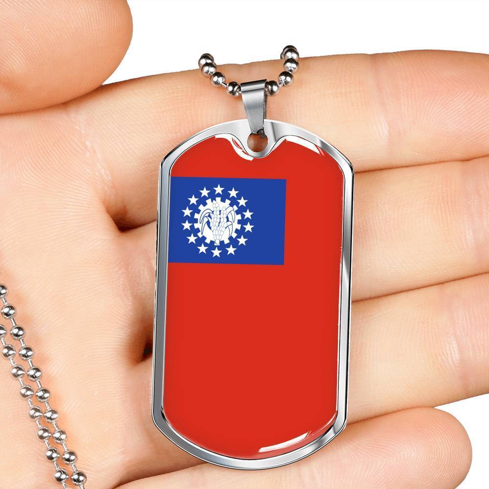 Myanmar Flag Necklace Myanmar Flag Stainless Steel or 18k Gold Dog Tag 24" - Express Your Love Gifts
