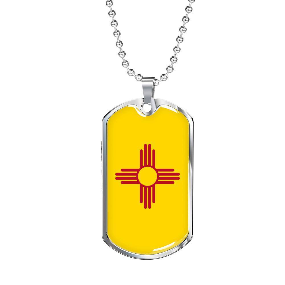 New Mexico State Flag Necklace Stainless Steel or 18k Gold Dog Tag 24" Chain - Express Your Love Gifts