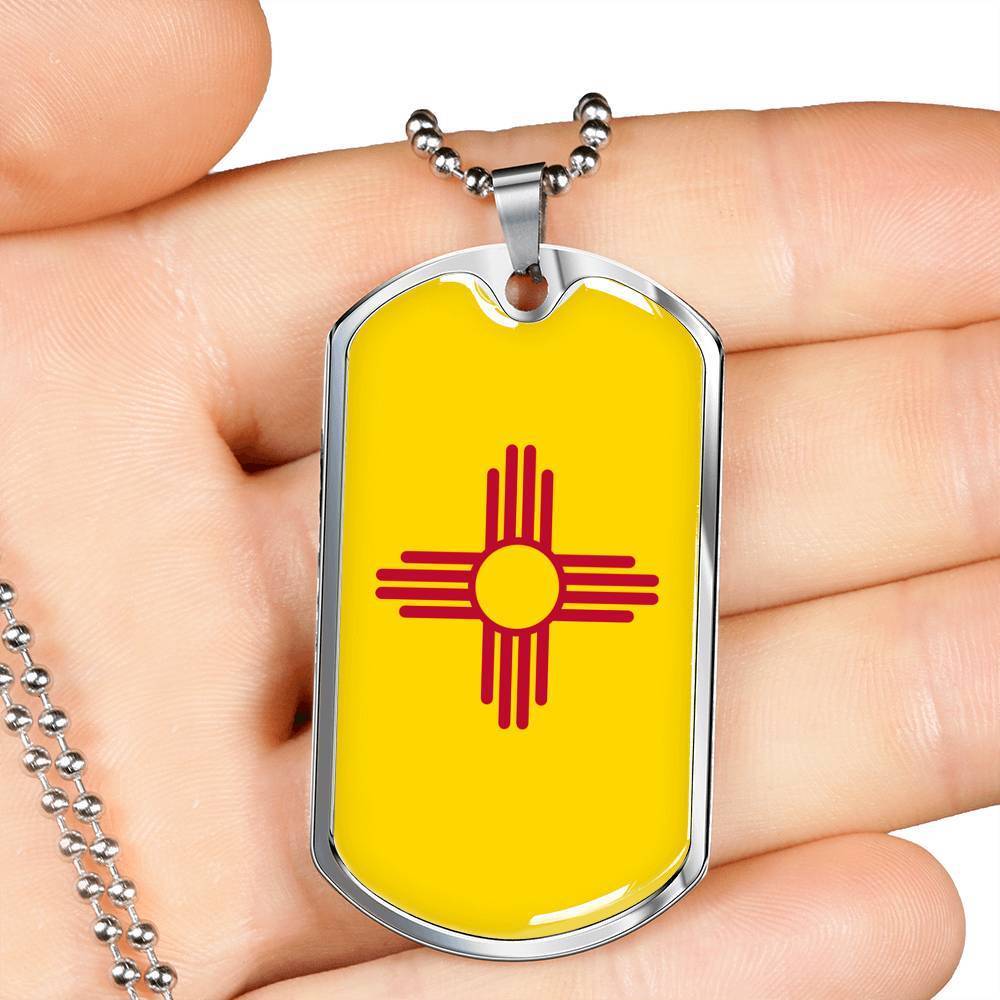 New Mexico State Flag Necklace Stainless Steel or 18k Gold Dog Tag 24" Chain - Express Your Love Gifts