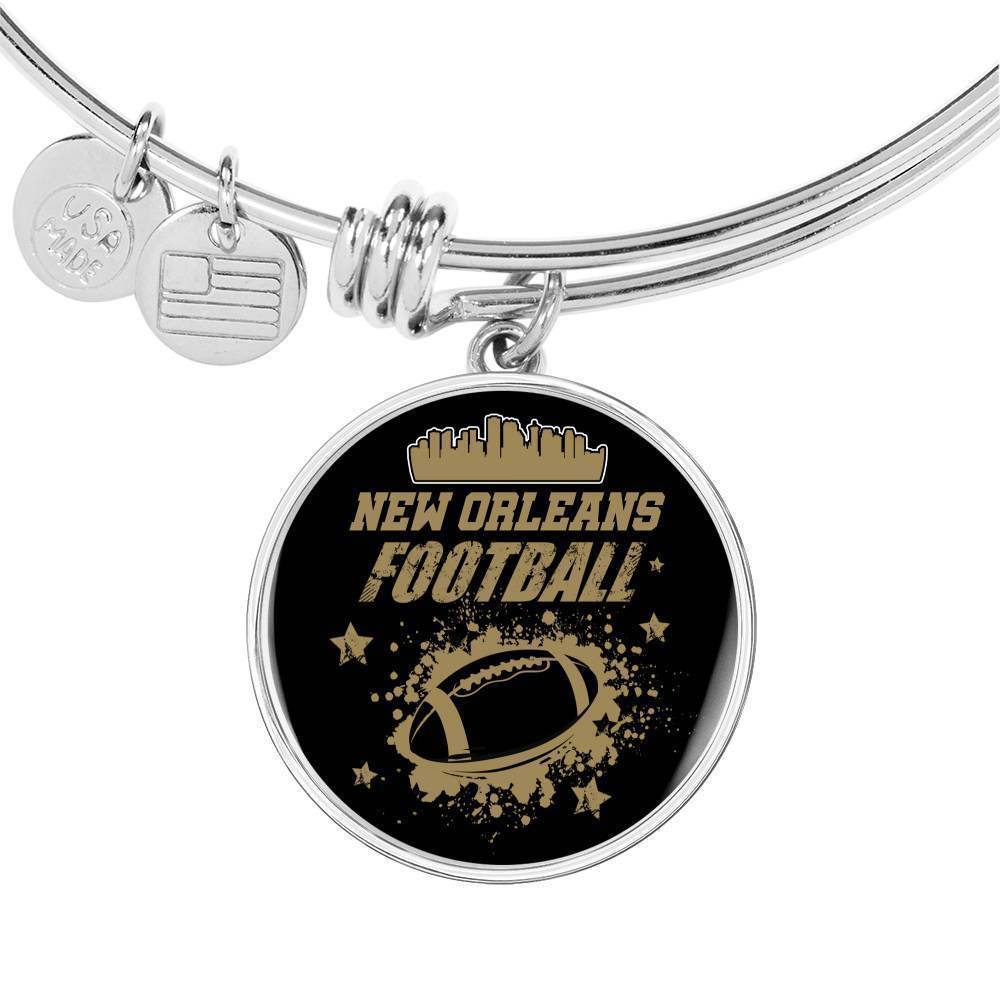New Orleans Fan Sports Football Stainless Steel or 18k Gold Circle Bangle Bracelet-Express Your Love Gifts