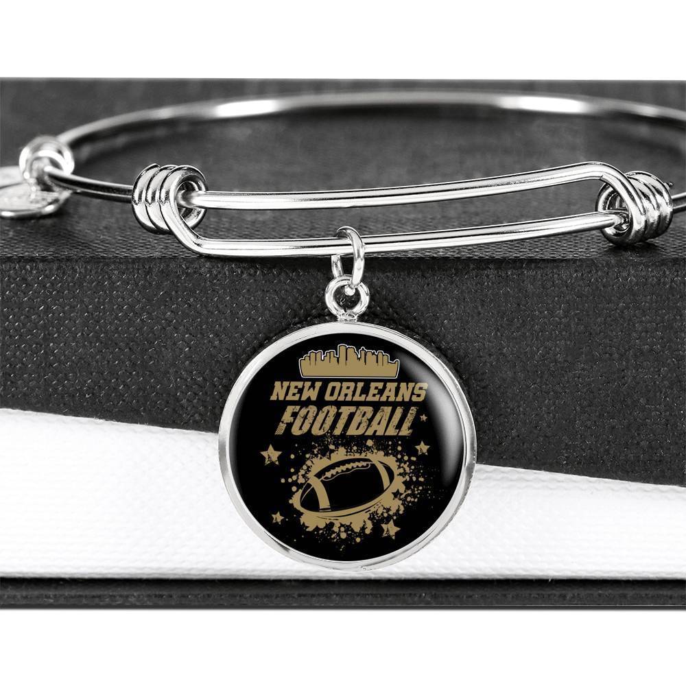 New Orleans Fan Sports Football Stainless Steel or 18k Gold Circle Bangle Bracelet-Express Your Love Gifts