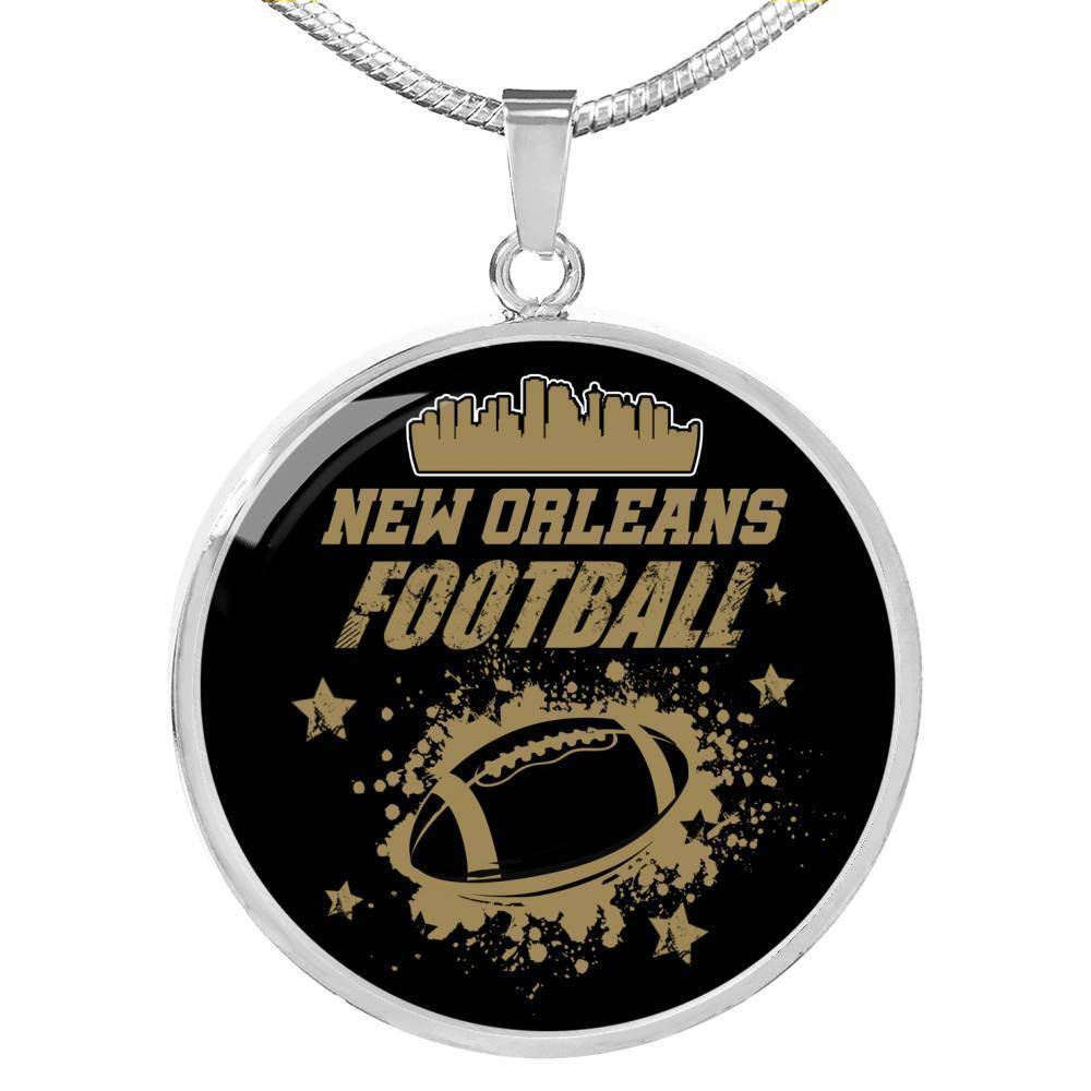 New orleans Football Fan Sports Circle Necklace Stainless Steel or 18k Gold 18-22"-Express Your Love Gifts