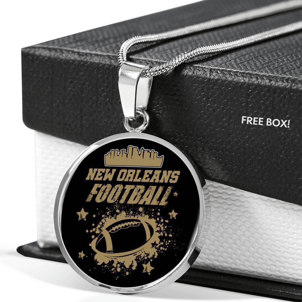 New orleans Football Fan Sports Circle Necklace Stainless Steel or 18k Gold 18-22"-Express Your Love Gifts