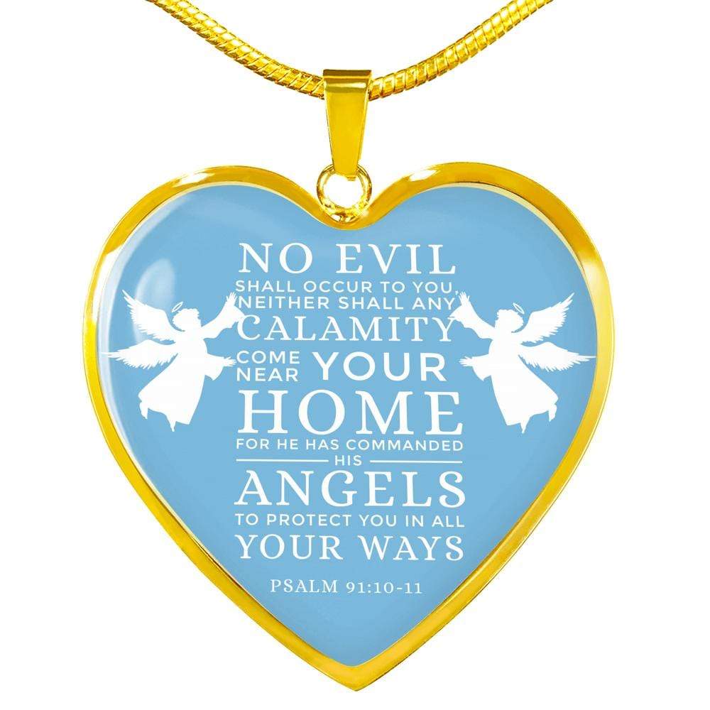 No Evil Psalm 91:1011 Bible Quote Heart Pendant Necklace Stainless Steel or 18k Gold 18-22" - Express Your Love Gifts