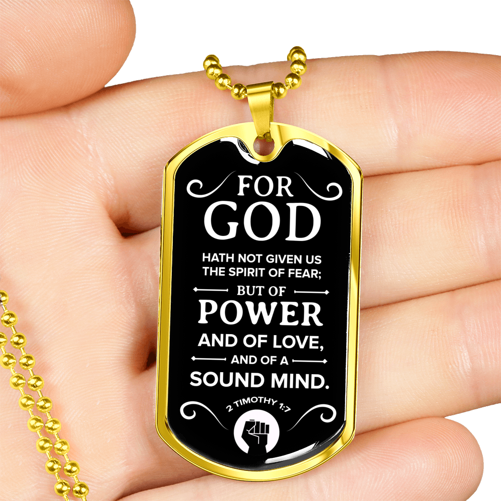 No Fear Bible Verse Gift Timothy Necklace Stainless Steel or 18k Gold Dog Tag 24" Chain-Express Your Love Gifts