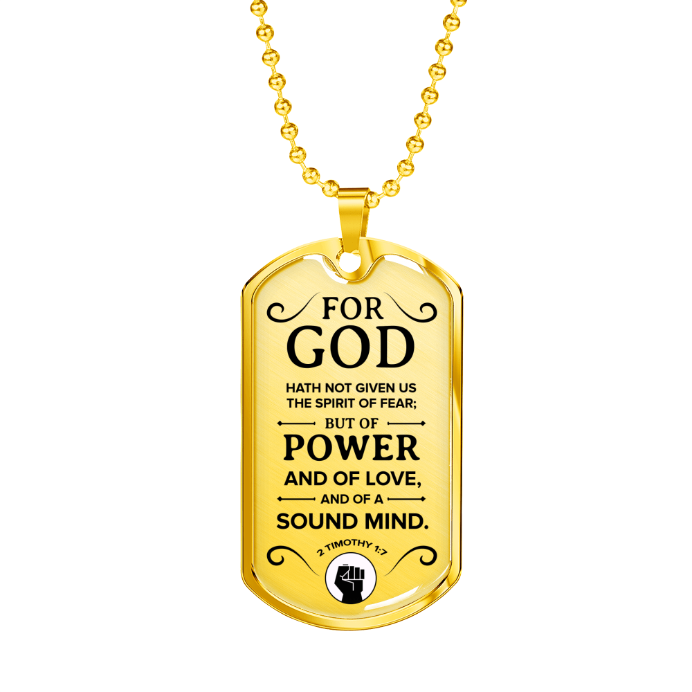 No Fear Christian Necklace Necklace Stainless Steel or 18k Gold Dog Tag W 24"-Express Your Love Gifts