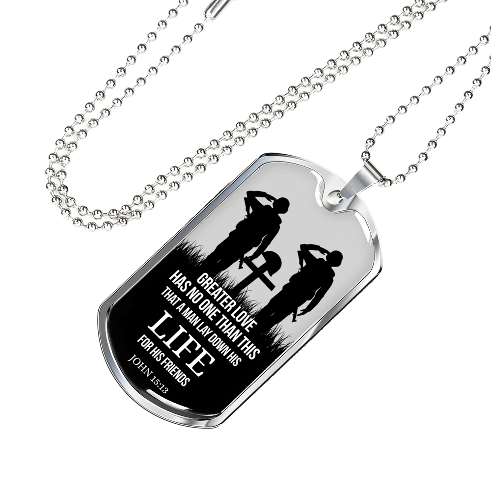 No Greater Love John 15:13 Necklace Stainless Steel or 18k Gold Dog Tag 24" Chain-Express Your Love Gifts