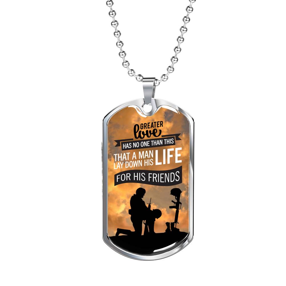 Patriotic Soldier Gift No Greater Love Bible Dog Tag Stainless Steel or 18k Gold 24 - Express Your Love Gifts