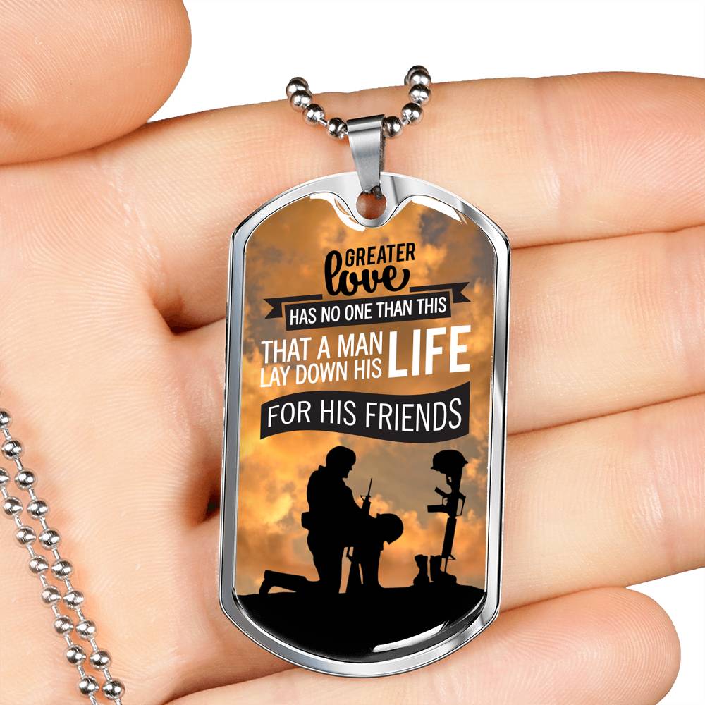 Patriotic Soldier Gift No Greater Love Bible Dog Tag Stainless Steel or 18k Gold 24 - Express Your Love Gifts