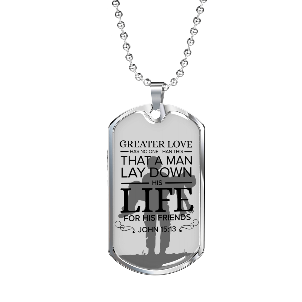 No Greater Love Soldier John 15:13 Verse Necklace Stainless Steel or 18k Gold Dog Tag 24"-Express Your Love Gifts
