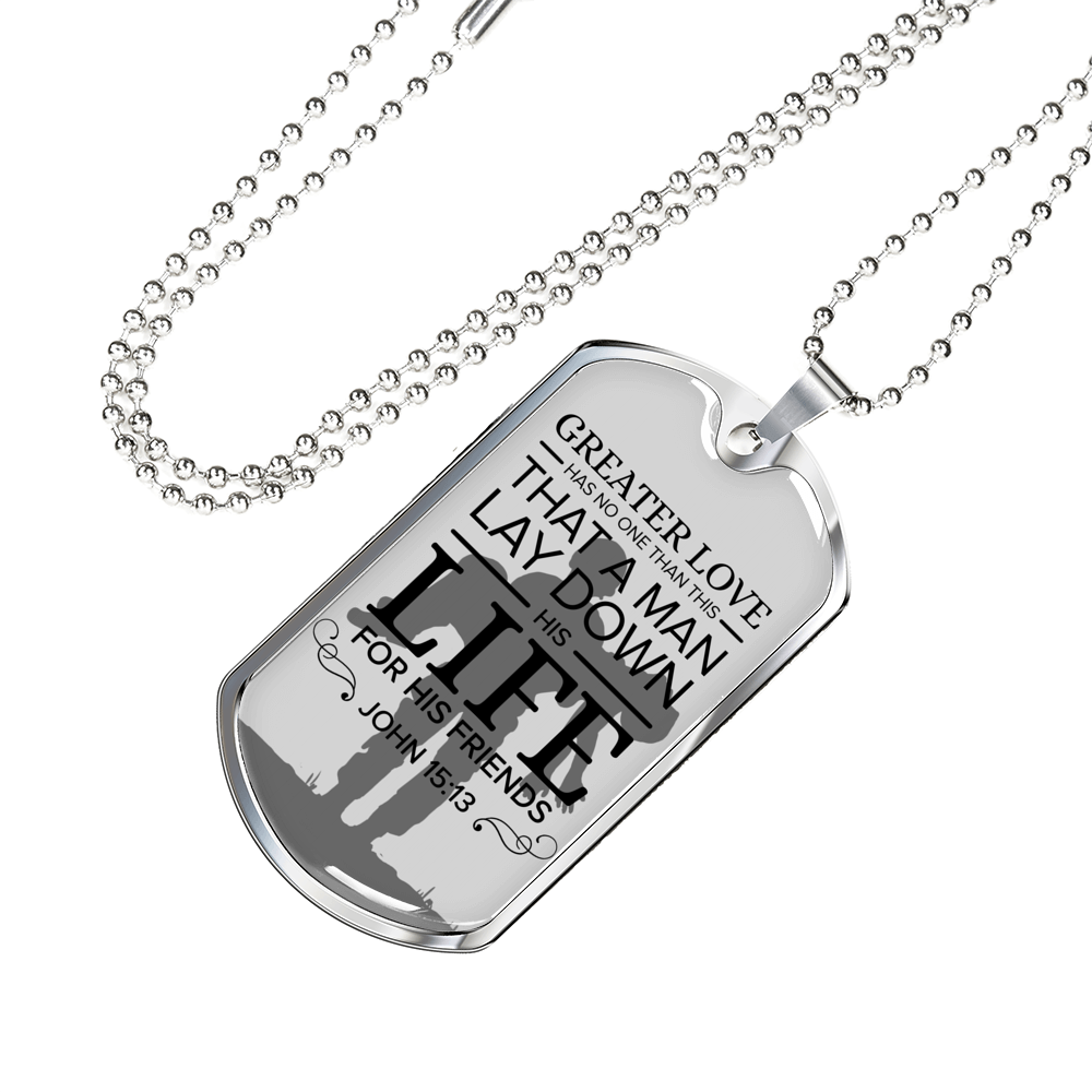 No Greater Love Soldier John 15:13 Verse Necklace Stainless Steel or 18k Gold Dog Tag 24"-Express Your Love Gifts