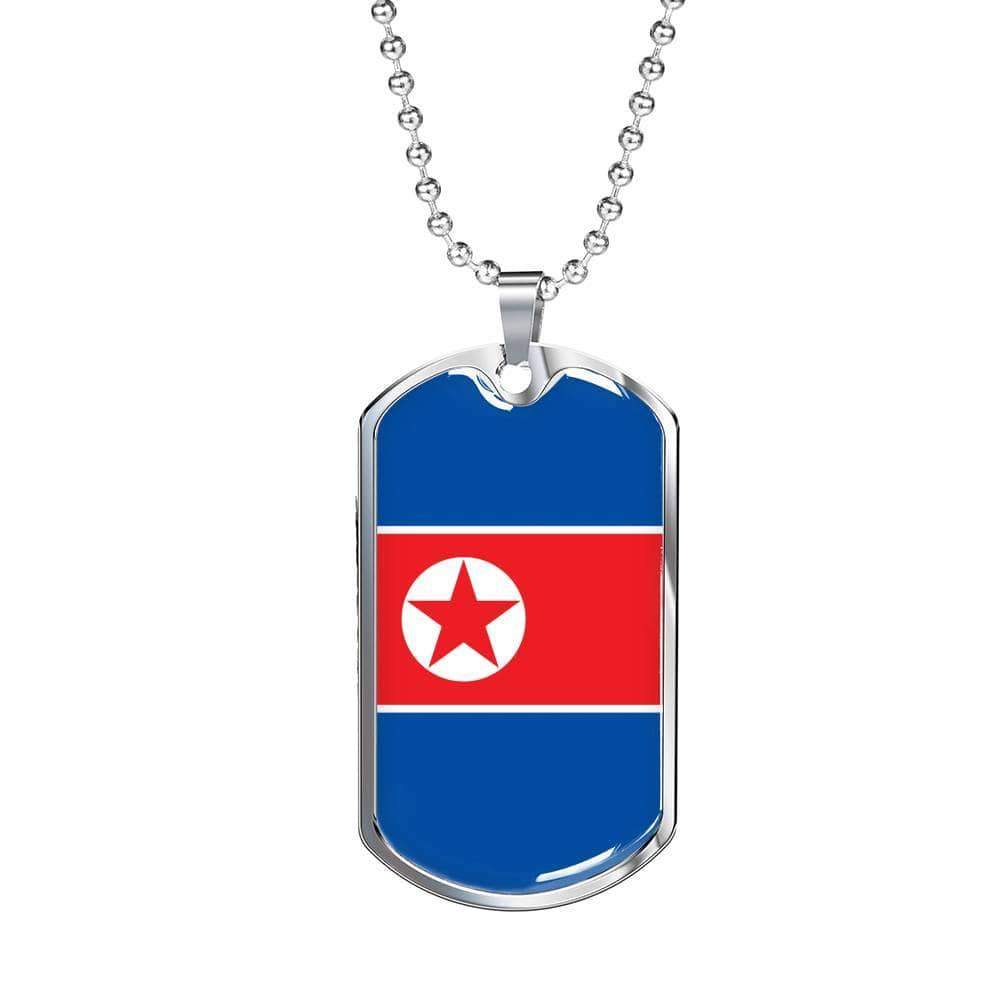 North Korea Flag Necklace North Korea Flag Stainless Steel or 18k Gold Dog Tag 24" - Express Your Love Gifts