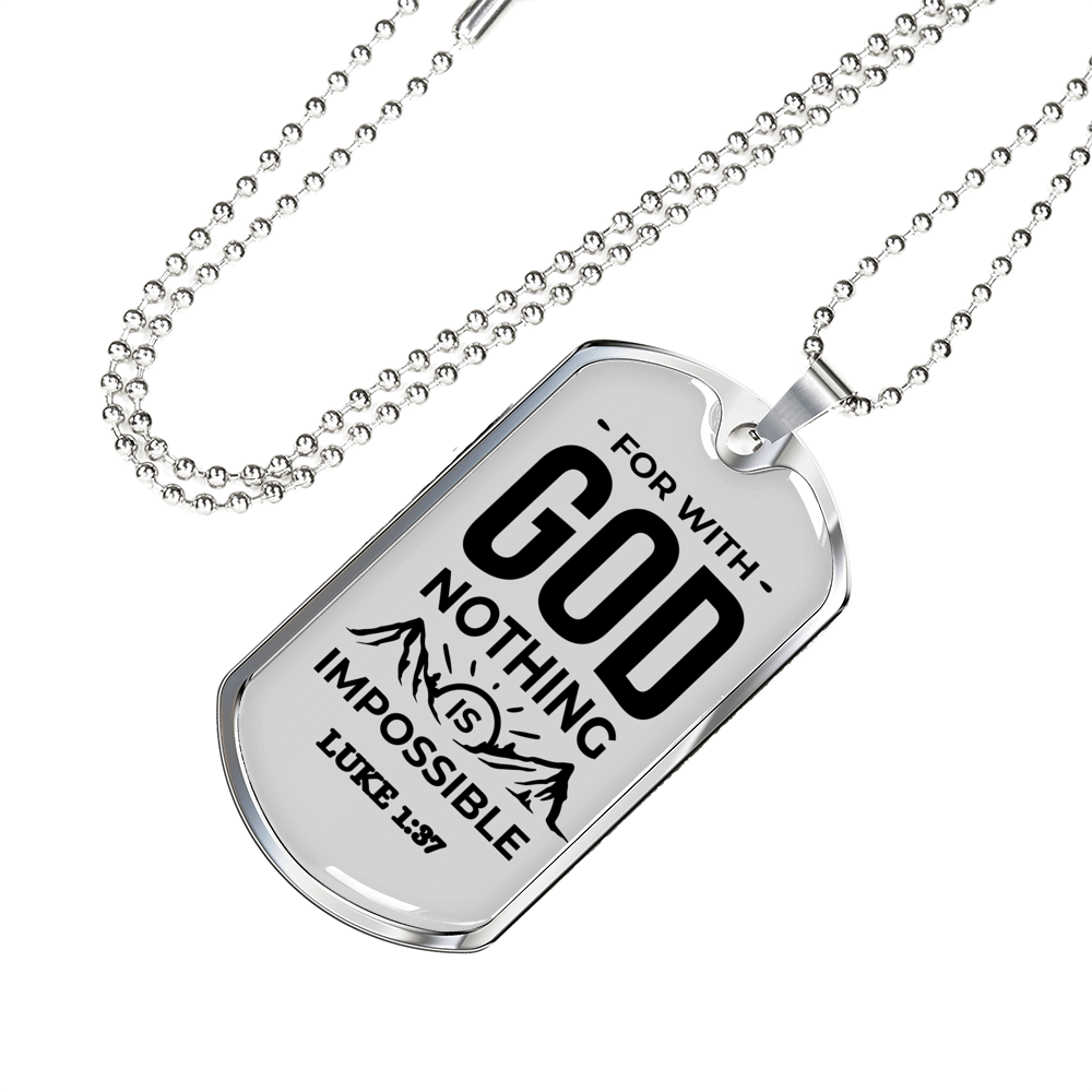 Nothing Is Impossible With The Lord Plain Necklace Stainless Steel or 18k Gold Dog Tag 24" Chain-Express Your Love Gifts