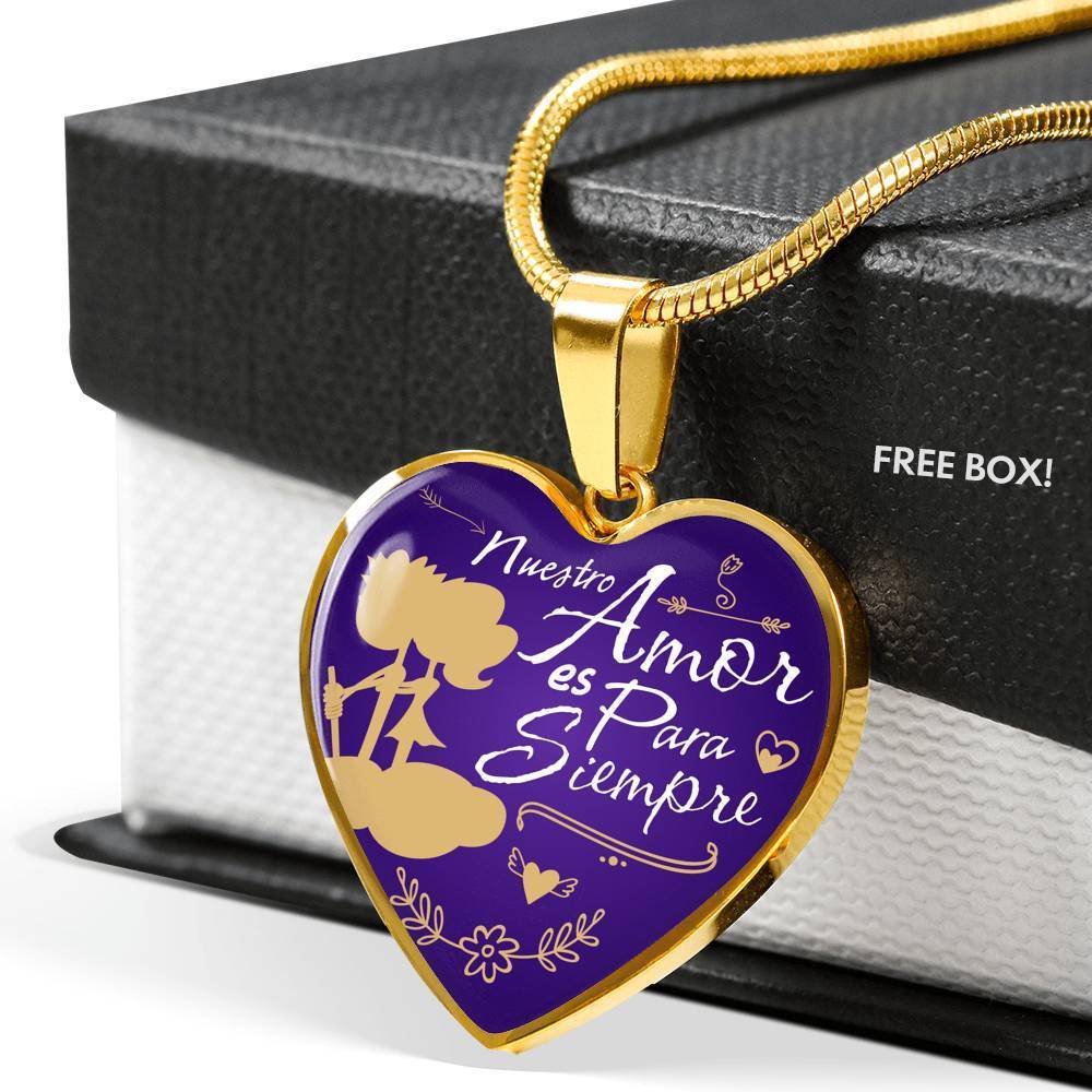 Nuestro Amor Es Para Siempre Stainless Steel or 18k Gold Heart Pendant 18-22"''-Express Your Love Gifts