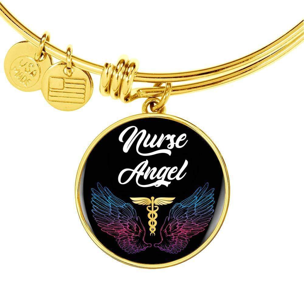 Nurse Angel Gift Stainless Steel or 18k Gold Circle Bangle Bracelet - Express Your Love Gifts